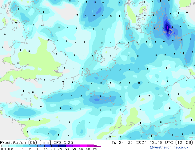 Z500/Rain (+SLP)/Z850 GFS 0.25 mar 24.09.2024 18 UTC