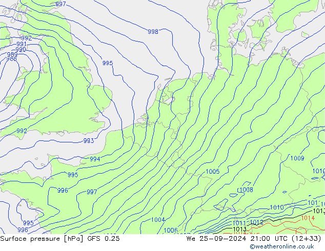 ciśnienie GFS 0.25 śro. 25.09.2024 21 UTC