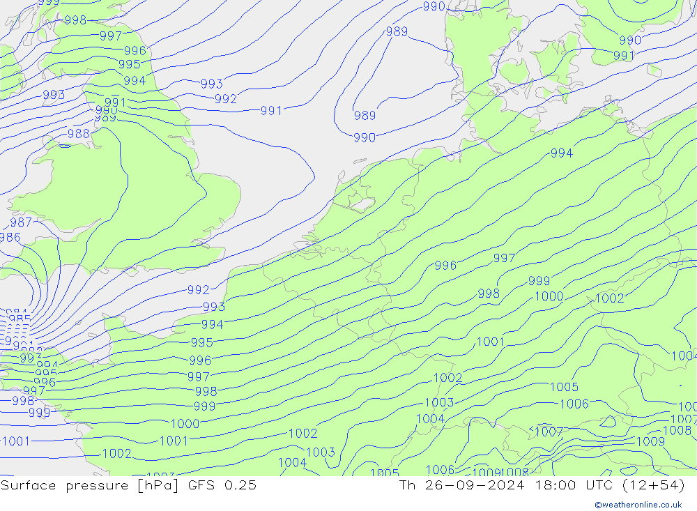 地面气压 GFS 0.25 星期四 26.09.2024 18 UTC