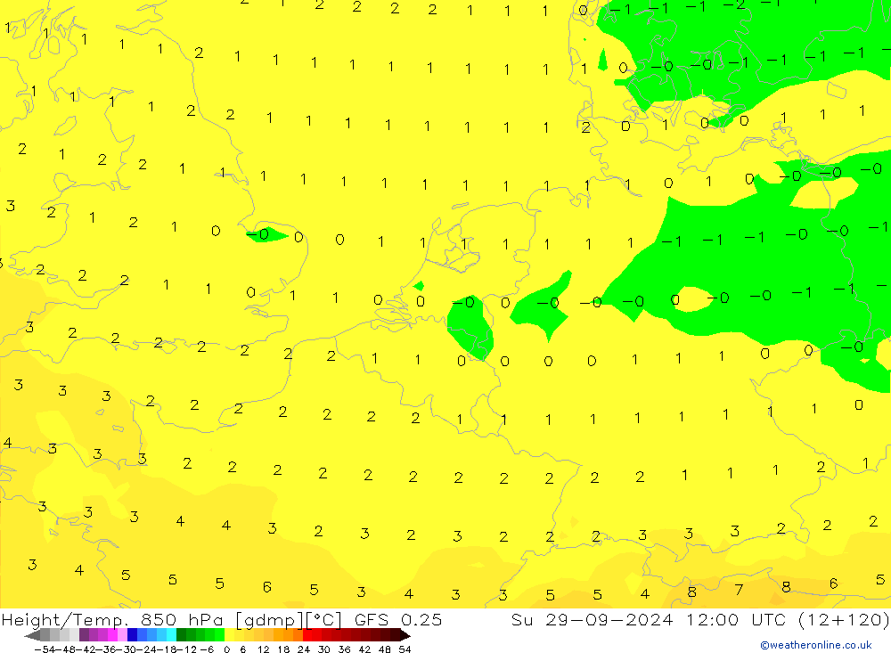 Z500/Rain (+SLP)/Z850 GFS 0.25  29.09.2024 12 UTC