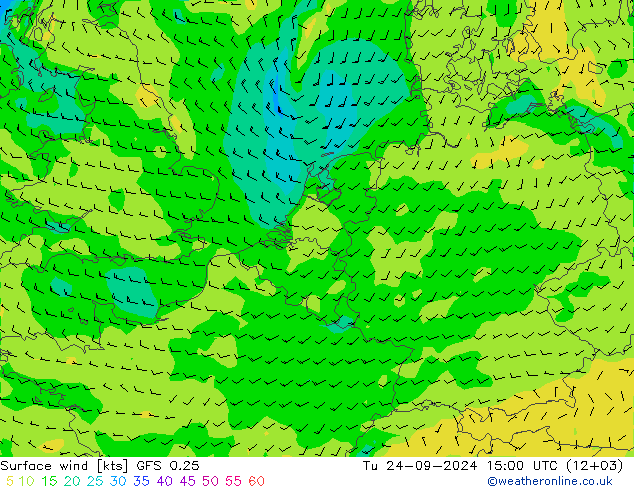 Bodenwind GFS 0.25 Di 24.09.2024 15 UTC