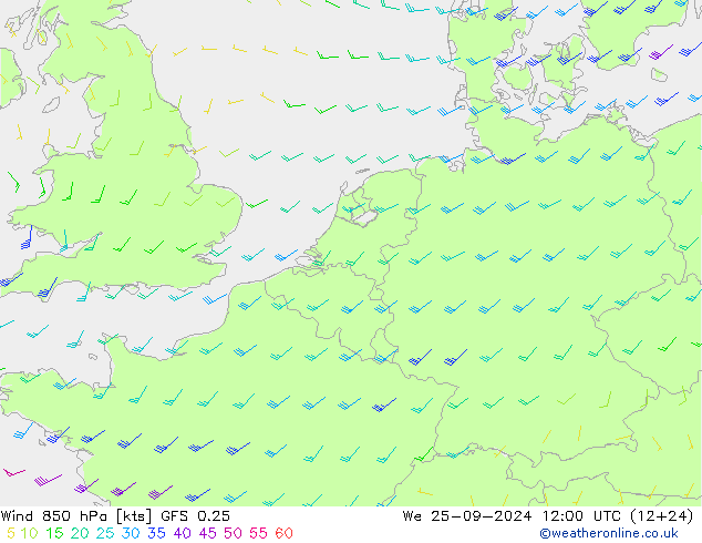 Vent 850 hPa GFS 0.25 mer 25.09.2024 12 UTC