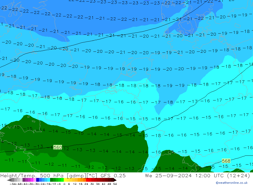 Z500/Rain (+SLP)/Z850 GFS 0.25 mer 25.09.2024 12 UTC