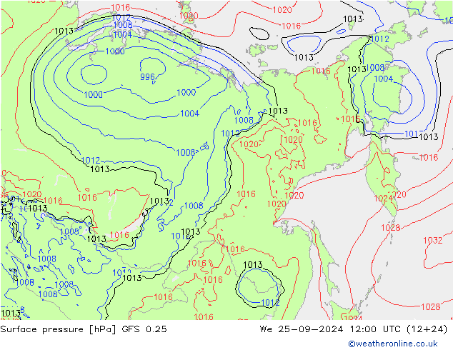 Surface pressure GFS 0.25 We 25.09.2024 12 UTC