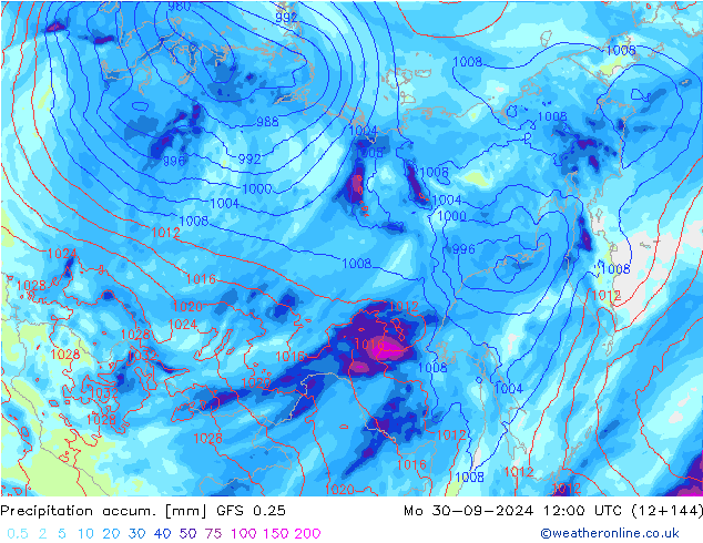 Précipitation accum. GFS 0.25 lun 30.09.2024 12 UTC