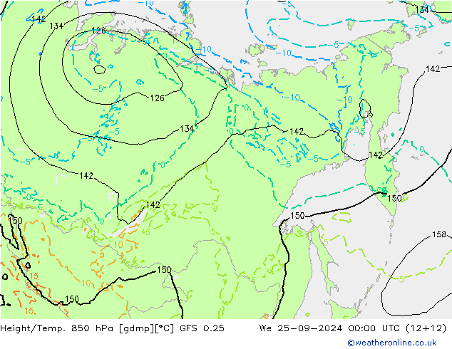 Z500/Rain (+SLP)/Z850 GFS 0.25 mer 25.09.2024 00 UTC