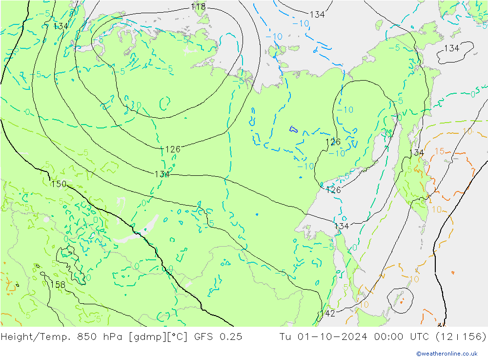 Z500/Rain (+SLP)/Z850 GFS 0.25 Di 01.10.2024 00 UTC