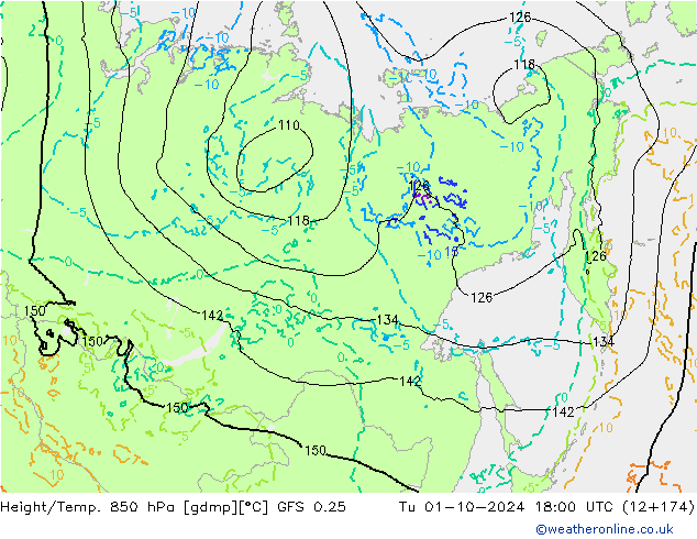 Z500/Rain (+SLP)/Z850 GFS 0.25 Tu 01.10.2024 18 UTC