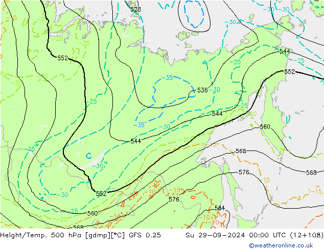 Z500/Rain (+SLP)/Z850 GFS 0.25 dom 29.09.2024 00 UTC