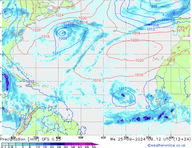 Precipitation GFS 0.25 We 25.09.2024 12 UTC