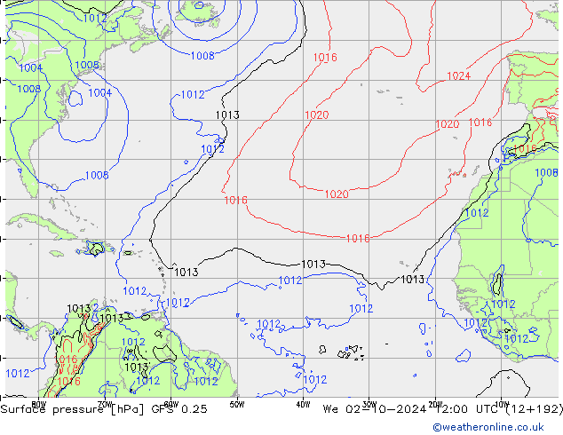 GFS 0.25: mer 02.10.2024 12 UTC