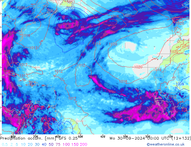 Precipitation accum. GFS 0.25 Mo 30.09.2024 00 UTC