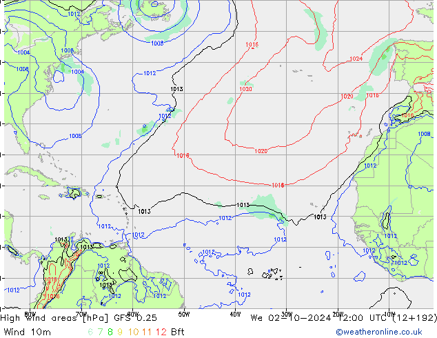 High wind areas GFS 0.25 Qua 02.10.2024 12 UTC