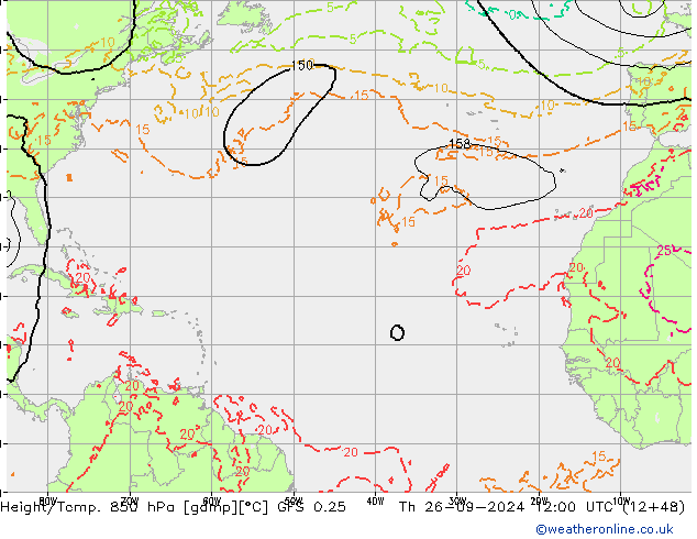 Z500/Rain (+SLP)/Z850 GFS 0.25 jue 26.09.2024 12 UTC