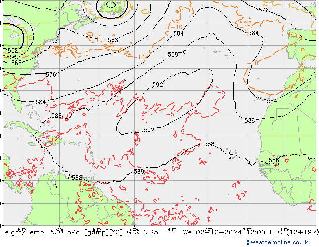 Z500/Rain (+SLP)/Z850 GFS 0.25 Qua 02.10.2024 12 UTC