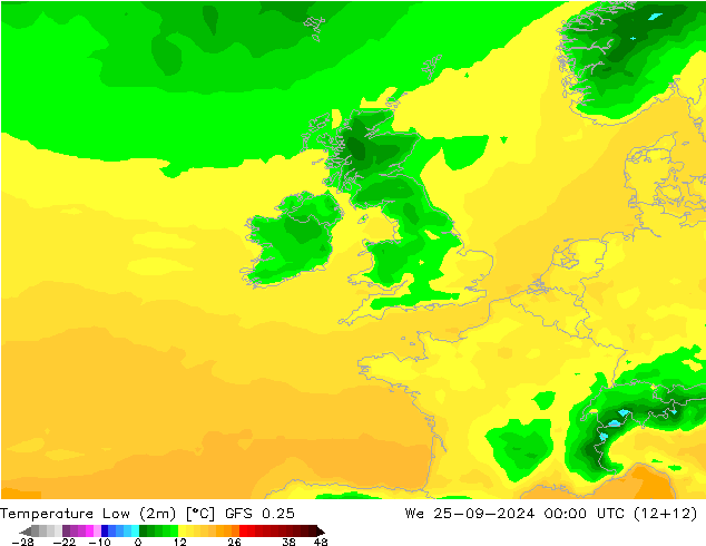 Min. Temperatura (2m) GFS 0.25 śro. 25.09.2024 00 UTC