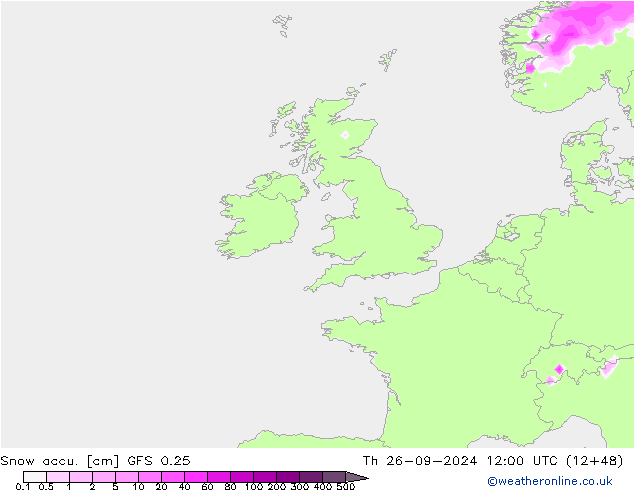 Snow accu. GFS 0.25 jeu 26.09.2024 12 UTC