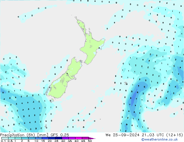 Z500/Rain (+SLP)/Z850 GFS 0.25 St 25.09.2024 03 UTC