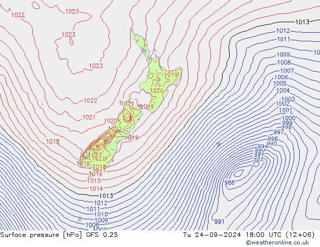 GFS 0.25: Út 24.09.2024 18 UTC