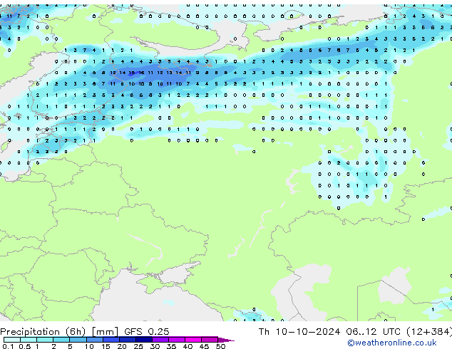 Z500/Rain (+SLP)/Z850 GFS 0.25 Th 10.10.2024 12 UTC