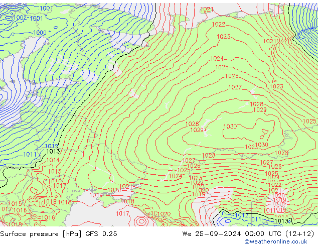 pression de l'air GFS 0.25 mer 25.09.2024 00 UTC