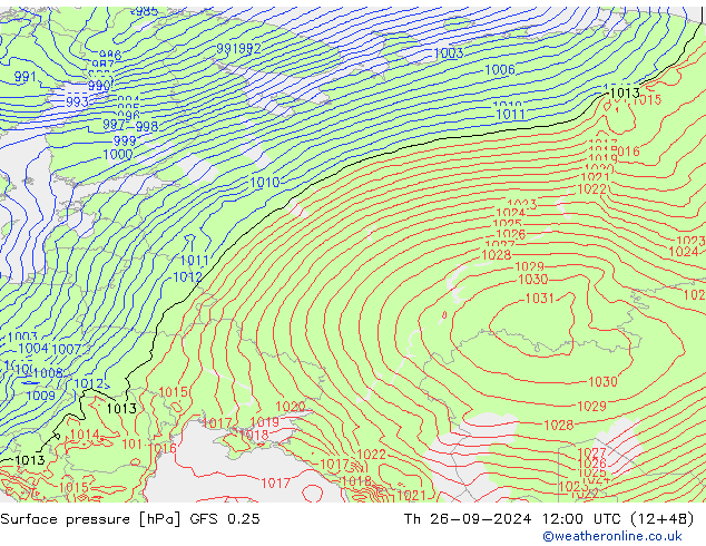 Luchtdruk (Grond) GFS 0.25 do 26.09.2024 12 UTC