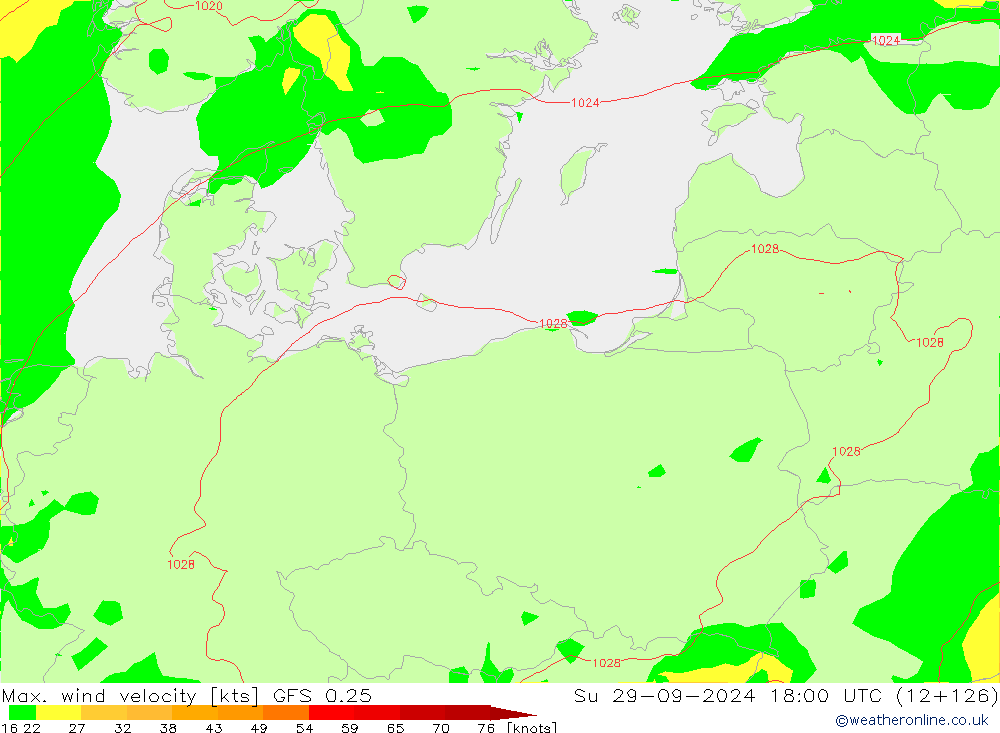 Max. wind velocity GFS 0.25 Dom 29.09.2024 18 UTC