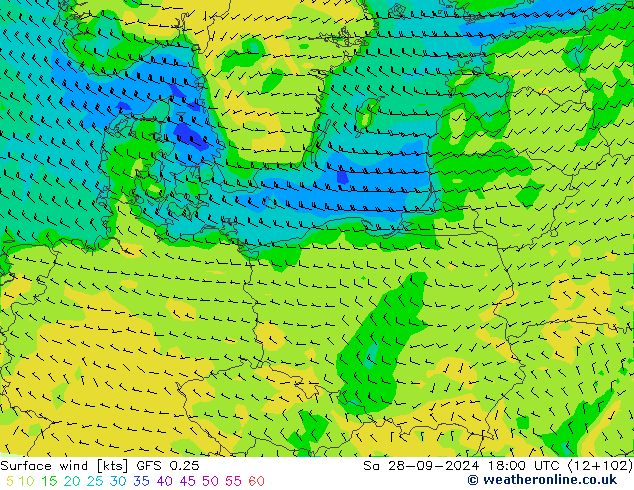 Surface wind GFS 0.25 Sa 28.09.2024 18 UTC