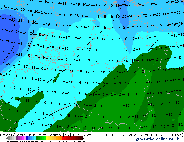 Z500/Rain (+SLP)/Z850 GFS 0.25 Ter 01.10.2024 00 UTC