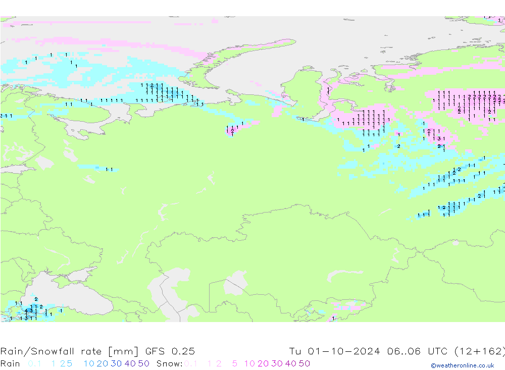 Rain/Snowfall rate GFS 0.25 wto. 01.10.2024 06 UTC