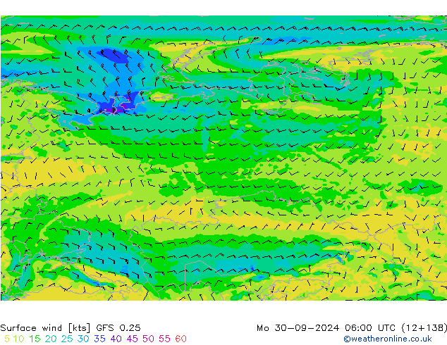 Wind 10 m GFS 0.25 ma 30.09.2024 06 UTC