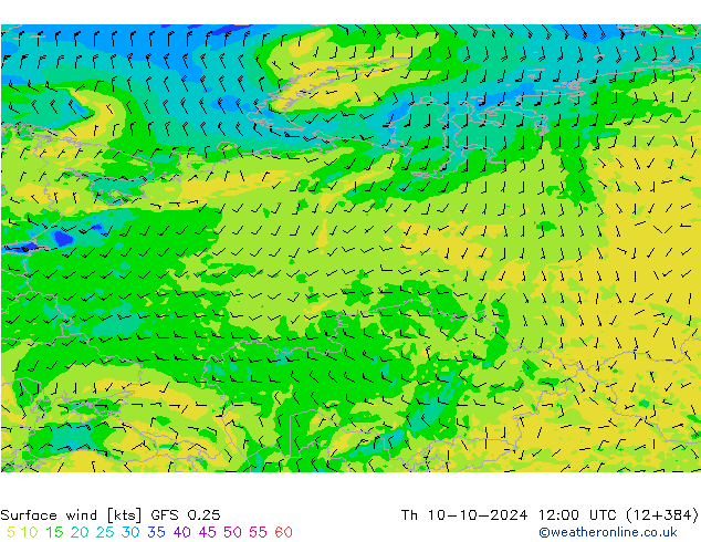 Surface wind GFS 0.25 Th 10.10.2024 12 UTC