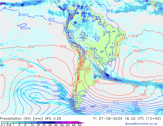 Z500/Rain (+SLP)/Z850 GFS 0.25 ven 27.09.2024 00 UTC