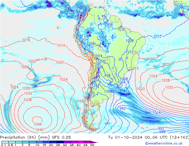 Z500/Rain (+SLP)/Z850 GFS 0.25 mar 01.10.2024 06 UTC