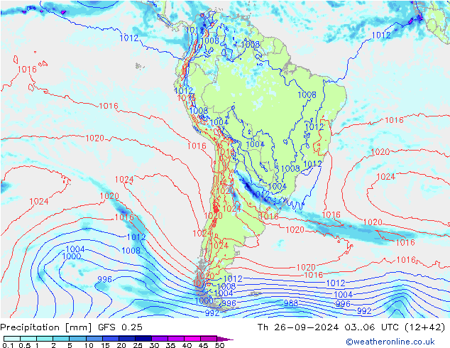 Precipitación GFS 0.25 jue 26.09.2024 06 UTC