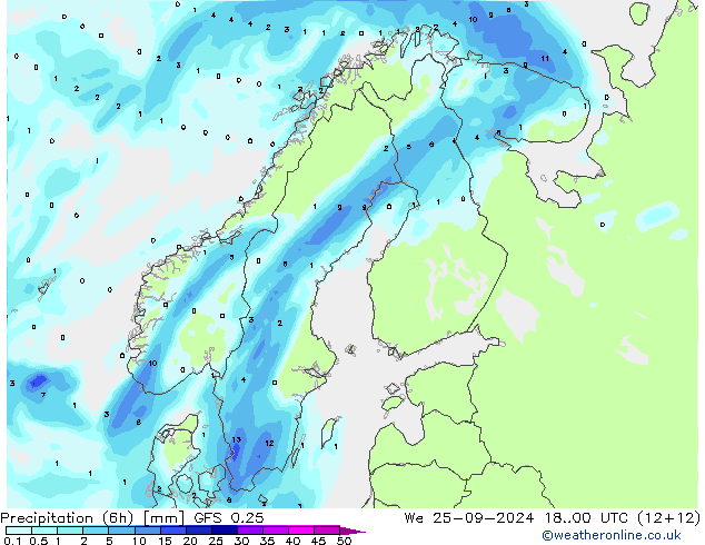 Nied. akkumuliert (6Std) GFS 0.25 Mi 25.09.2024 00 UTC