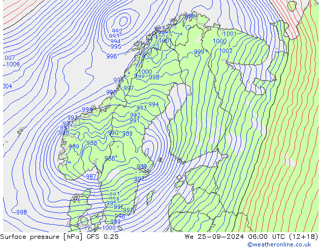 pression de l'air GFS 0.25 mer 25.09.2024 06 UTC