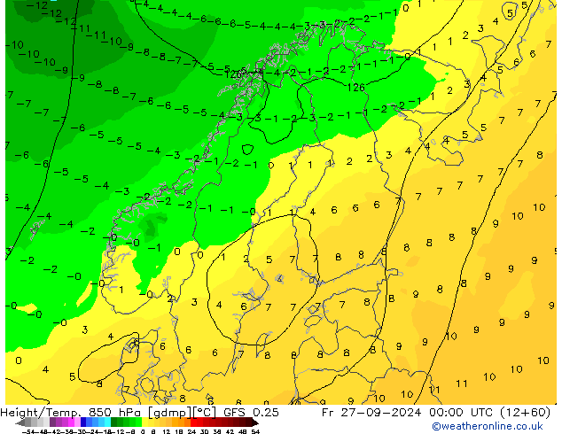 Z500/Rain (+SLP)/Z850 GFS 0.25  27.09.2024 00 UTC