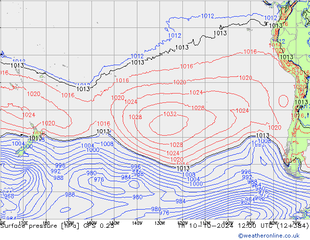 Luchtdruk (Grond) GFS 0.25 do 10.10.2024 12 UTC