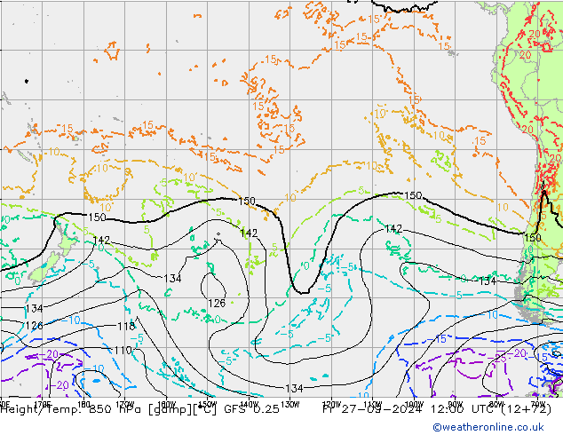 Z500/Rain (+SLP)/Z850 GFS 0.25 Fr 27.09.2024 12 UTC