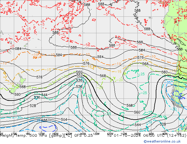 Z500/Yağmur (+YB)/Z850 GFS 0.25 Sa 01.10.2024 06 UTC