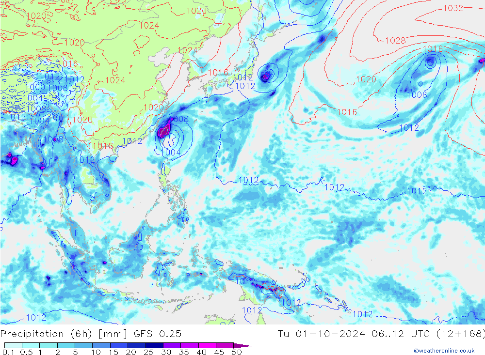 Z500/Yağmur (+YB)/Z850 GFS 0.25 Sa 01.10.2024 12 UTC