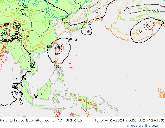 Height/Temp. 850 hPa GFS 0.25 mar 01.10.2024 00 UTC