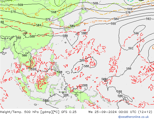 Z500/Rain (+SLP)/Z850 GFS 0.25 Qua 25.09.2024 00 UTC