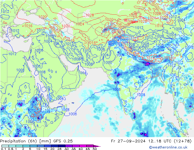 Z500/Rain (+SLP)/Z850 GFS 0.25 Sex 27.09.2024 18 UTC