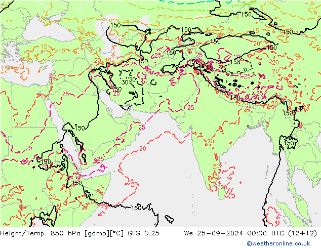 Z500/Rain (+SLP)/Z850 GFS 0.25 śro. 25.09.2024 00 UTC