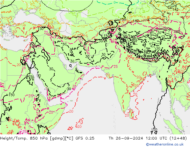 Z500/Rain (+SLP)/Z850 GFS 0.25  26.09.2024 12 UTC