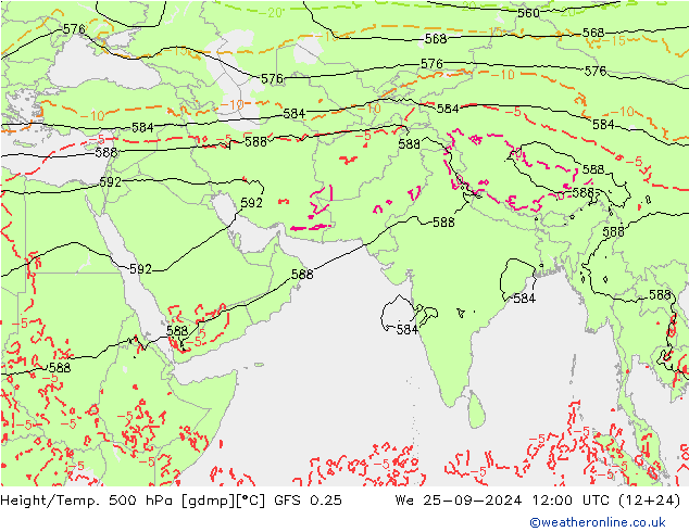 Z500/Rain (+SLP)/Z850 GFS 0.25 We 25.09.2024 12 UTC