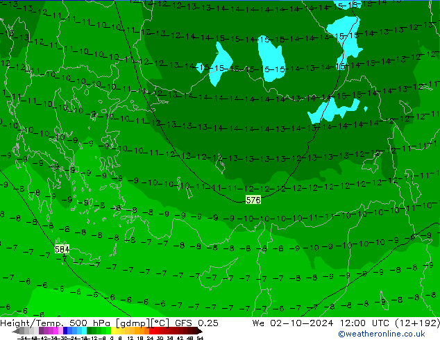 Z500/Rain (+SLP)/Z850 GFS 0.25 mer 02.10.2024 12 UTC