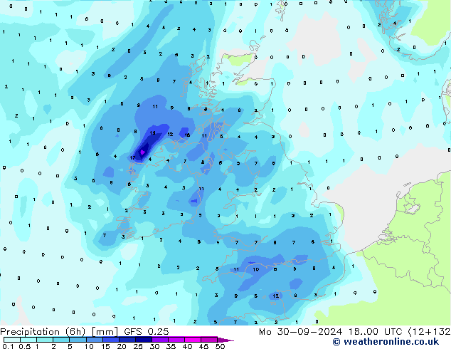 Z500/Rain (+SLP)/Z850 GFS 0.25 lun 30.09.2024 00 UTC